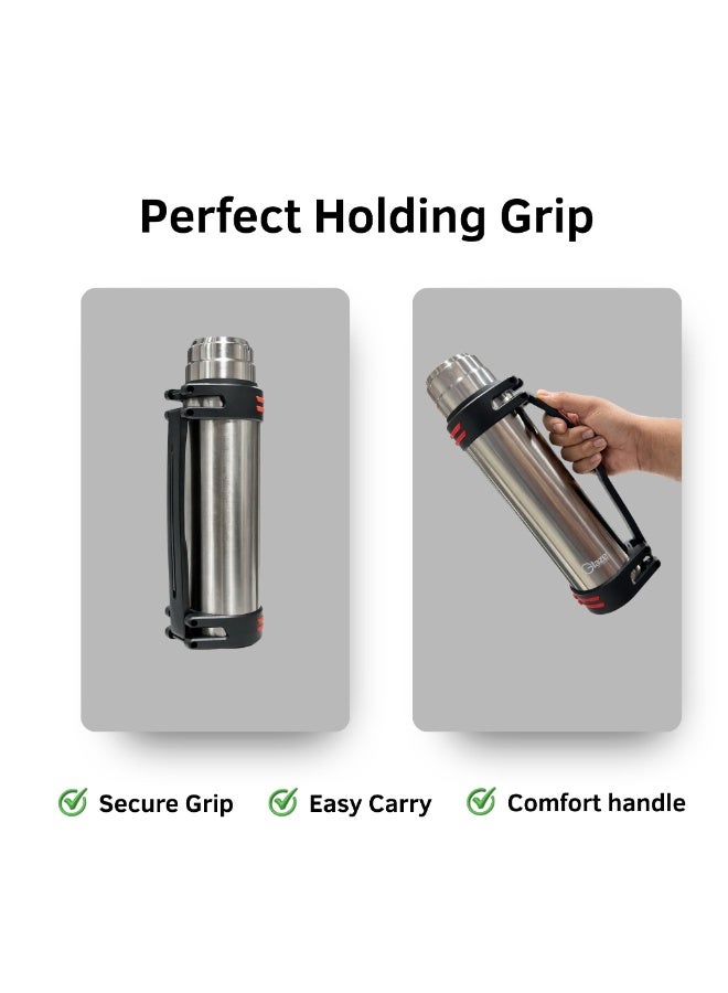 جليز قارورة ماء من الستانلس ستيل بسعة 1.2 لتر بعزل فراغي، ترمس للمشروبات الساخنة والباردة، كوب سفر مانع للتسرب، قارورة محمولة للقهوة والشاي للمكتب، السيارة، الصالة الرياضية والنشاطات الخارجية – فضي - Image 4